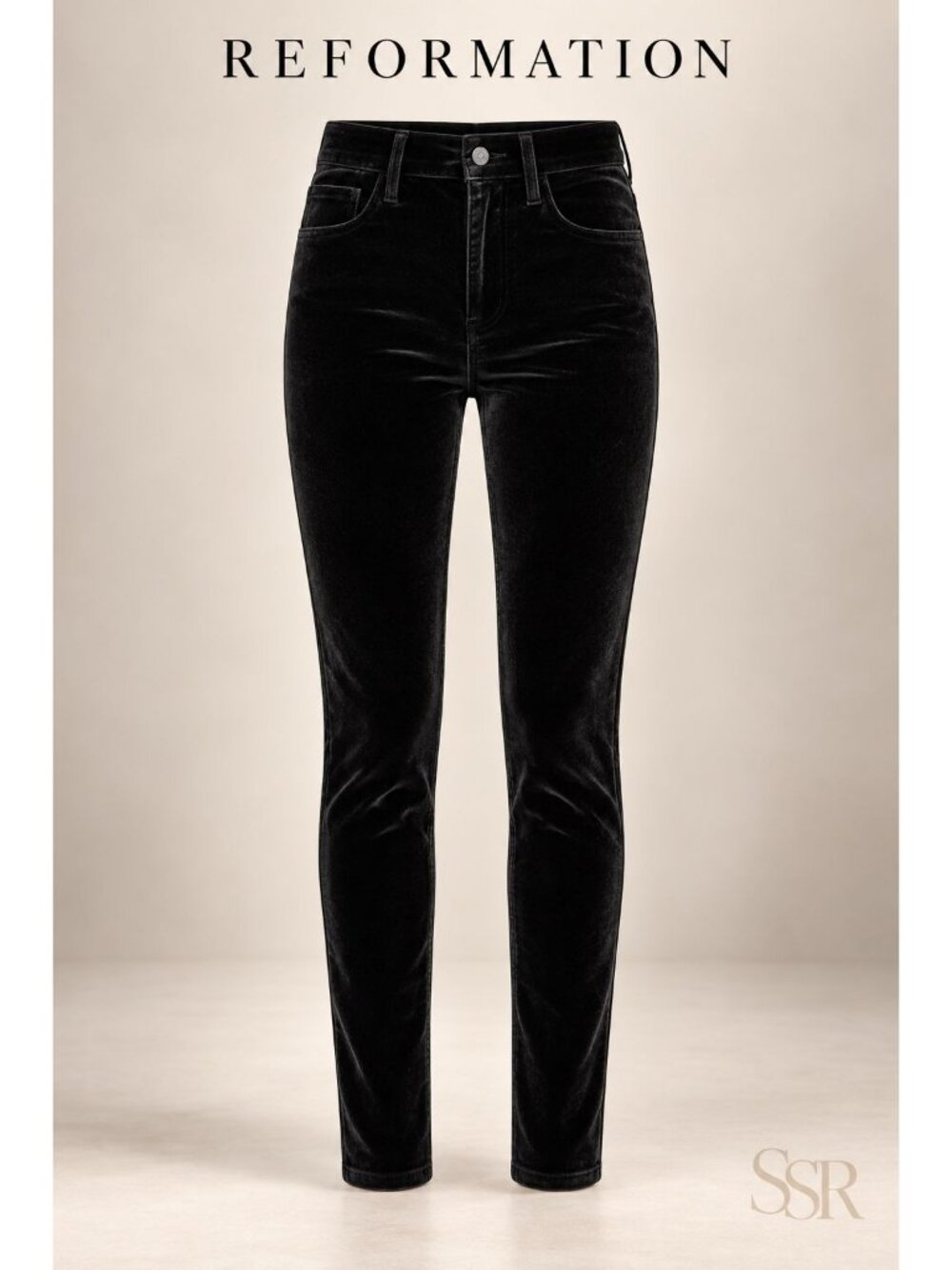 Reformation Rebecca High Rise Black Velvet Skinny Pants Jeans Size 23 NWOT